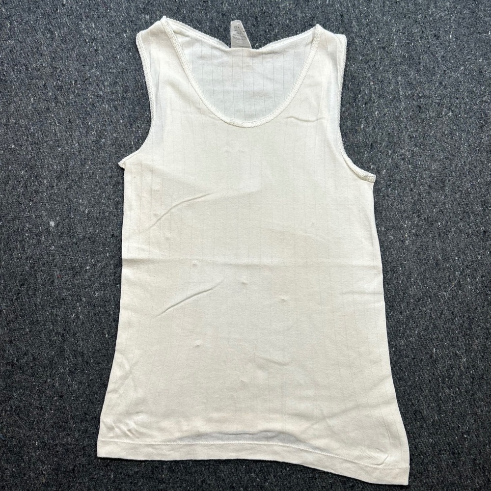 Indera Thermal Tank Top Sz XL‎ Womens Cream White Boho Grunge Ribbed Lace Trim